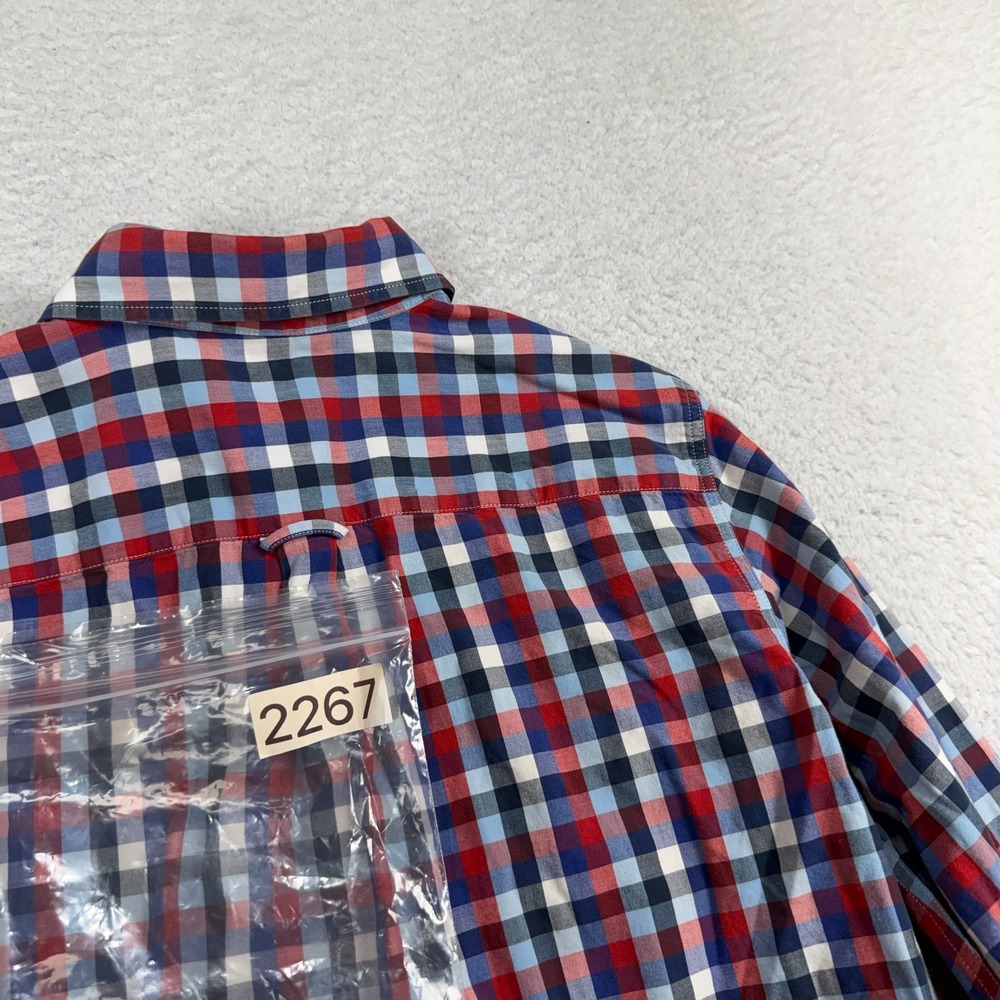 Lacoste Boys Button Up Red Blue Plaid Size 14 Premium Dress Shirt Long Sleeve - Picture 7 of 7